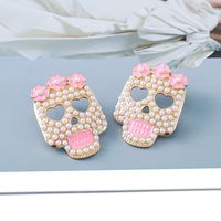 New Retro Pink Skull Earrings Inlaid Pearl Earrings main image 5