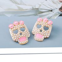 Nouveau Rétro Crâne Rose Boucles D'oreilles Incrusté Perle Boucles D'oreilles main image 5