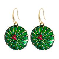 New Retro Lotus Pond Lotus Green Oiled Earrings Jewelry main image 2