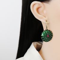 New Retro Lotus Pond Lotus Green Oiled Earrings Jewelry main image 3