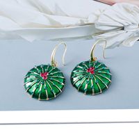 New Retro Lotus Pond Lotus Green Oiled Earrings Jewelry main image 5