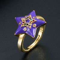 Fashion Creative Copper Gold-plated Micro-inlaid Color Zircon Five-pointed Star Adjustable Ring main image 3