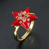 Anillo Ajustable De Estrella De Cinco Puntas Con Microincrustaciones De Circonio De Color Dorado De Cobre Creativo De Moda main image 4