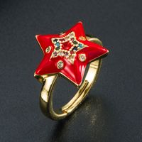 Fashion Creative Copper Gold-plated Micro-inlaid Color Zircon Five-pointed Star Adjustable Ring main image 4