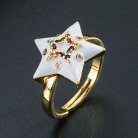 Fashion Creative Copper Gold-plated Micro-inlaid Color Zircon Five-pointed Star Adjustable Ring main image 5