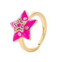 Fashion Creative Copper Gold-plated Micro-inlaid Color Zircon Five-pointed Star Adjustable Ring main image 6