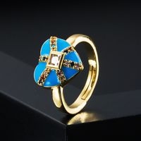 Bague En Forme De Coeur De Pêche En Cuivre À La Mode, Couleur Micro-incrustée D&#39;huile De Zircon Dégoulinant D&#39;oeil Du Diable, Femme main image 3