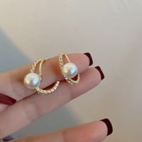 Fashion Imitation Pearl Diamond Earrings Hollow Earrings main image 1