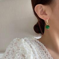 Retro Green Beaded Earrings Asymmetrical Round Earrings main image 5