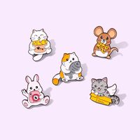 Brooch Creative Cartoon Cat Eat Fish Rabbit Play Mobile Phone Shape Paint Badge 12 Pcs Set main image 1