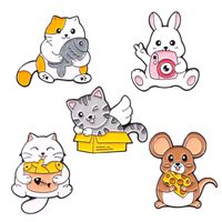 Brooch Creative Cartoon Cat Eat Fish Rabbit Play Mobile Phone Shape Paint Badge 12 Pcs Set main image 3