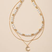 Fashion Pearl Level Necklace Moon Rhinestone Pendant Simple Temperament Chain main image 3