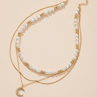 Collier De Niveau De Perles De Mode Pendentif En Strass De Lune Chaîne De Tempérament Simple main image 4