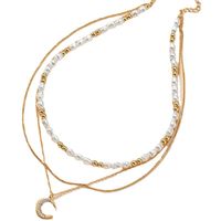 Fashion Pearl Level Necklace Moon Rhinestone Pendant Simple Temperament Chain main image 6
