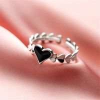 Epoxy Black Heart Ring Female Korean Fashion Open Copper Jewelry Wholesale main image 3