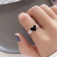 Epoxy Black Heart Ring Female Korean Fashion Open Copper Jewelry Wholesale main image 4