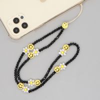 Black Crystal Beads Personality Small Daisy Yellow Smiley Face Mobile Phone Chain sku image 1