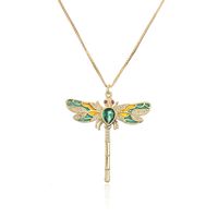 European And American Hot Sale New Product Copper Oil Dripping Zircon Dragonfly Pendant Golden Necklace sku image 2
