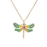 European And American Hot Sale New Product Copper Oil Dripping Zircon Dragonfly Pendant Golden Necklace sku image 1