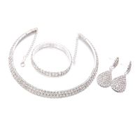 Fashion Personality Full Diamond Multi-layer Collar Necklace Earrings Bracelet Three-piece Set sku image 1