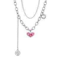 Double-layer Pink Heart European And American Creative Coin Stacking Tassel Necklace sku image 1