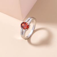 Fashion Garnet Red Gemstone Copper Ring Simple Niche Design Micro-inlaid Zircon Ring sku image 1