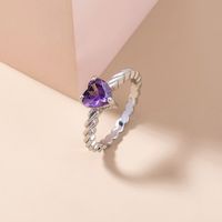 New Simple Trend Peach Heart Violet Big Gemstone Copper Ring Female Wholesale sku image 1