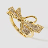 Korean Copper Inlaid Zirconium Bowknot Ring Female Real Gold Electroplating Jewelry sku image 1