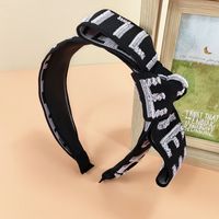 Retro Letters Hairy Knotted Wide-sided Ribbon Mixed Color Bowknot Pressed Hairband sku image 2