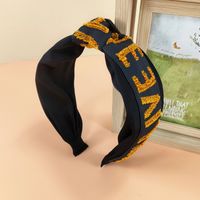 Retro Letters Hairy Knotted Wide-sided Ribbon Mixed Color Bowknot Pressed Hairband sku image 3