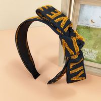 Retro Letters Hairy Knotted Wide-sided Ribbon Mixed Color Bowknot Pressed Hairband sku image 4