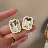 Simple Geometric Rectangular Spray Paint Glass Diamond Gemstone Earrings sku image 1