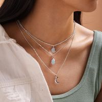 Simple Jewelry Imitation Jade Inlaid Three-layer Necklace Moon Disc Multi-layer Necklace sku image 1