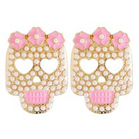 New Retro Pink Skull Earrings Inlaid Pearl Earrings sku image 1