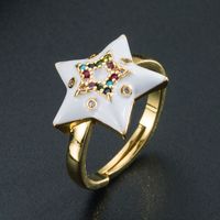 Fashion Creative Copper Gold-plated Micro-inlaid Color Zircon Five-pointed Star Adjustable Ring sku image 1