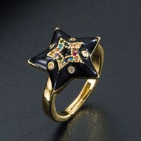 Fashion Creative Copper Gold-plated Micro-inlaid Color Zircon Five-pointed Star Adjustable Ring sku image 4