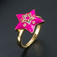 Fashion Creative Copper Gold-plated Micro-inlaid Color Zircon Five-pointed Star Adjustable Ring sku image 5