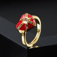 Bague En Forme De Coeur De Pêche En Cuivre À La Mode, Couleur Micro-incrustée D&#39;huile De Zircon Dégoulinant D&#39;oeil Du Diable, Femme sku image 2