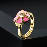 Bague En Forme De Coeur De Pêche En Cuivre À La Mode, Couleur Micro-incrustée D&#39;huile De Zircon Dégoulinant D&#39;oeil Du Diable, Femme sku image 6