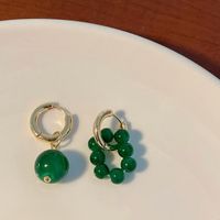 Retro Green Beaded Earrings Asymmetrical Round Earrings sku image 1