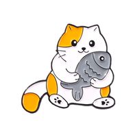 Brooch Creative Cartoon Cat Eat Fish Rabbit Play Mobile Phone Shape Paint Badge 12 Pcs Set sku image 1