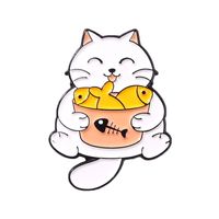 Brooch Creative Cartoon Cat Eat Fish Rabbit Play Mobile Phone Shape Paint Badge 12 Pcs Set sku image 2