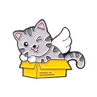 Brooch Creative Cartoon Cat Eat Fish Rabbit Play Mobile Phone Shape Paint Badge 12 Pcs Set sku image 5