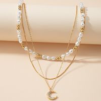 Collar De Nivel De Perlas De Moda Colgante De Diamantes De Imitación De Luna Cadena De Temperamento Simple sku image 1