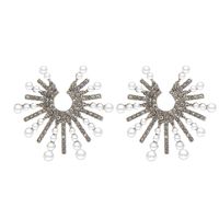 Creative C-shaped Sunflower Diamond Pearl Earrings Ear Jewelry sku image 1