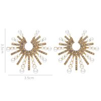 Creative C-shaped Sunflower Diamond Pearl Earrings Ear Jewelry sku image 2