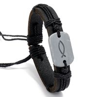 Leather Fashion Geometric Bracelet  (brown) Nhpk1290-brown sku image 1