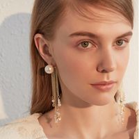 Exaggerated Pearl Long Tassel Earrings European And American Fashion Earrings Women main image 3