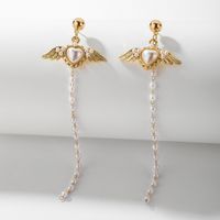 Fashion Pearl Heart Wings Long Tassel Earrings European And American Earrings Women Wholesale main image 1