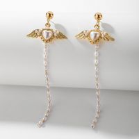 Fashion Pearl Heart Wings Long Tassel Earrings European And American Earrings Women Wholesale main image 2